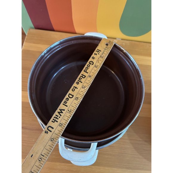 70s flower power enamel pot with handles set of 3 lidded brown - Picture 10 of 10